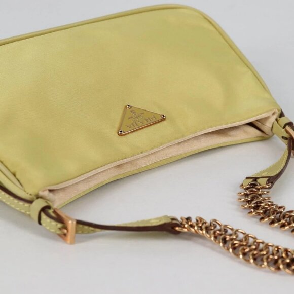 PRADA Chain Hand Bag Nylon Yellow Gold Auth 139937V - Picture 8 of 16